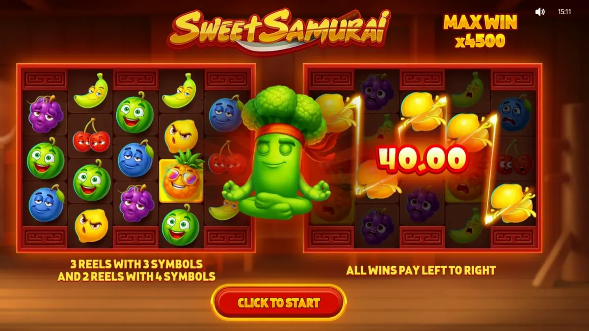 Ang Broccoli Samurai sa loob ng isang makulay na dojo sa larong Sweet Samurai